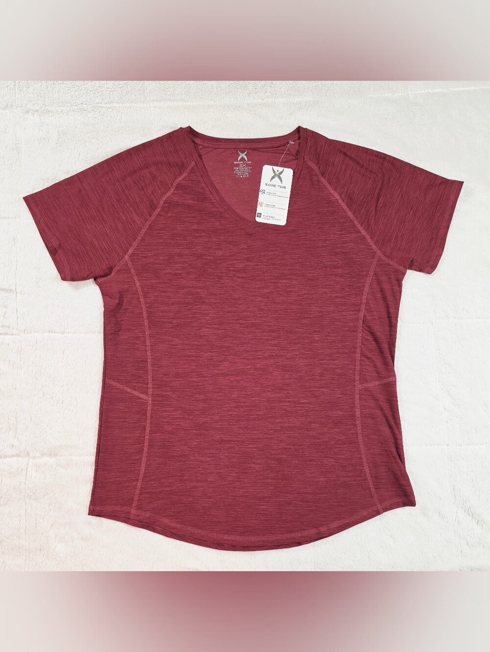 Game Time Women's Heathered Maroon V-Neck Short Sleeve Tee